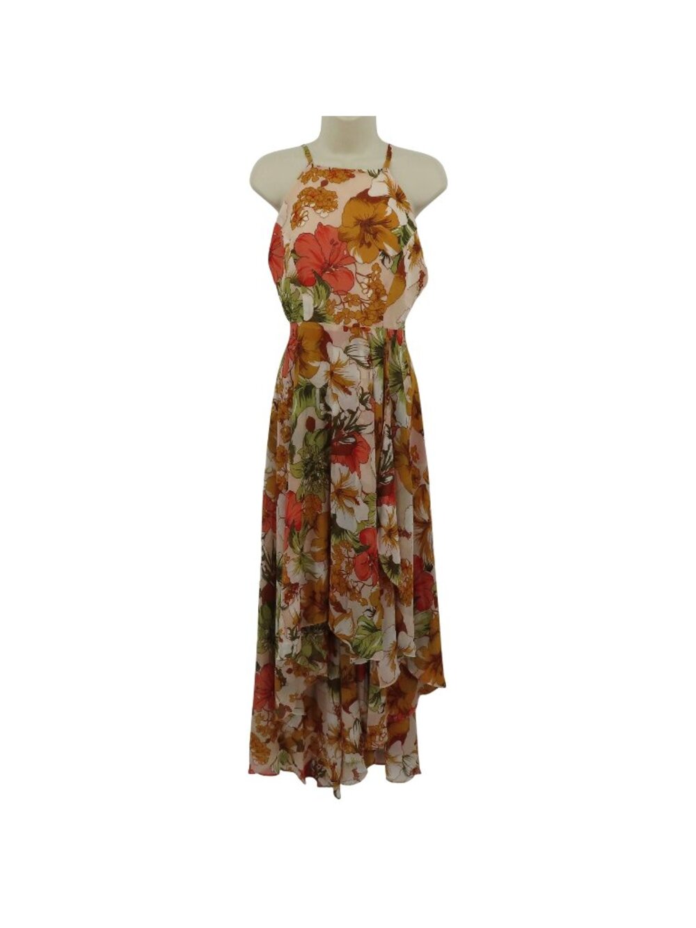 Lulus Womens Medium Eternal Joy Orange Floral Flower Sleeveless Hi Low Dress